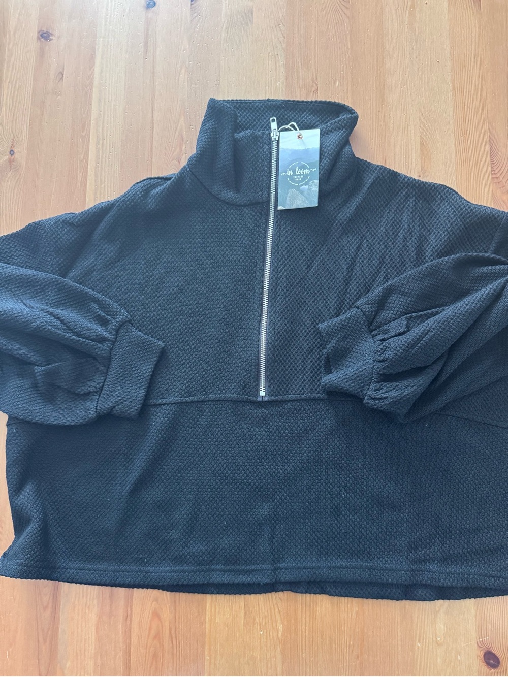 In Bloom Pull Over Half Zip Puff Sleeves Jacket/Top